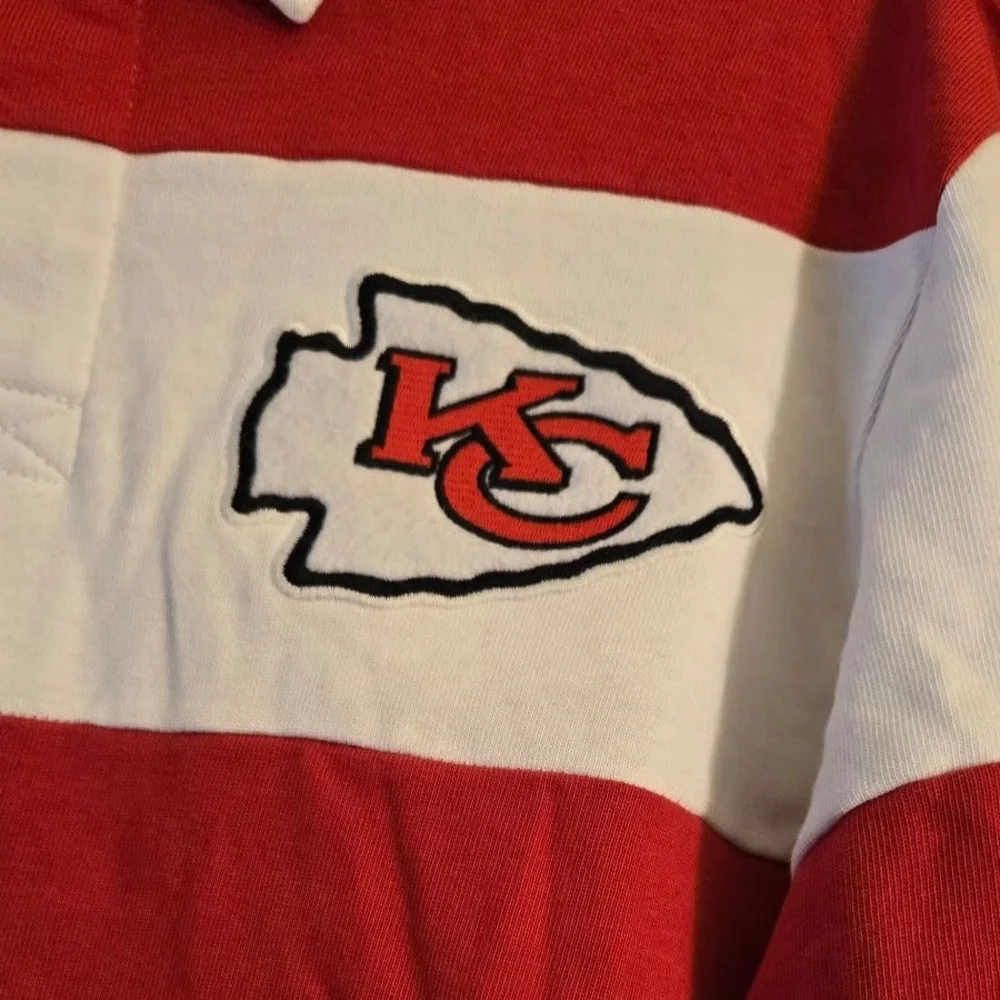 47 Kansas City Chiefs  Red and White Striped Long Sleeve Polo - Picture 3 of 4